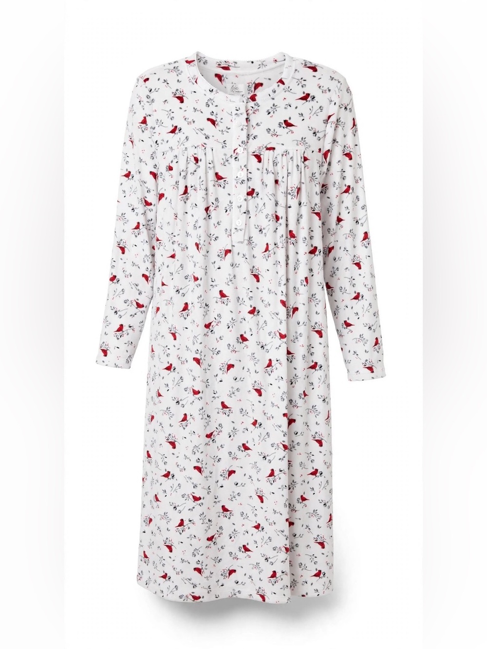 Aria White Nightgown with cardinal print